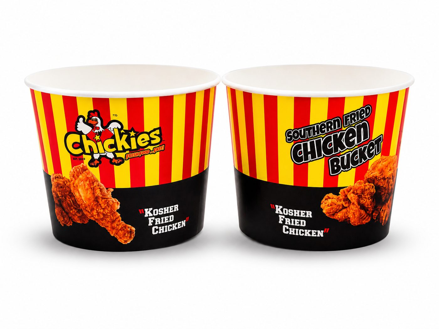Chickies custom printed food buckets