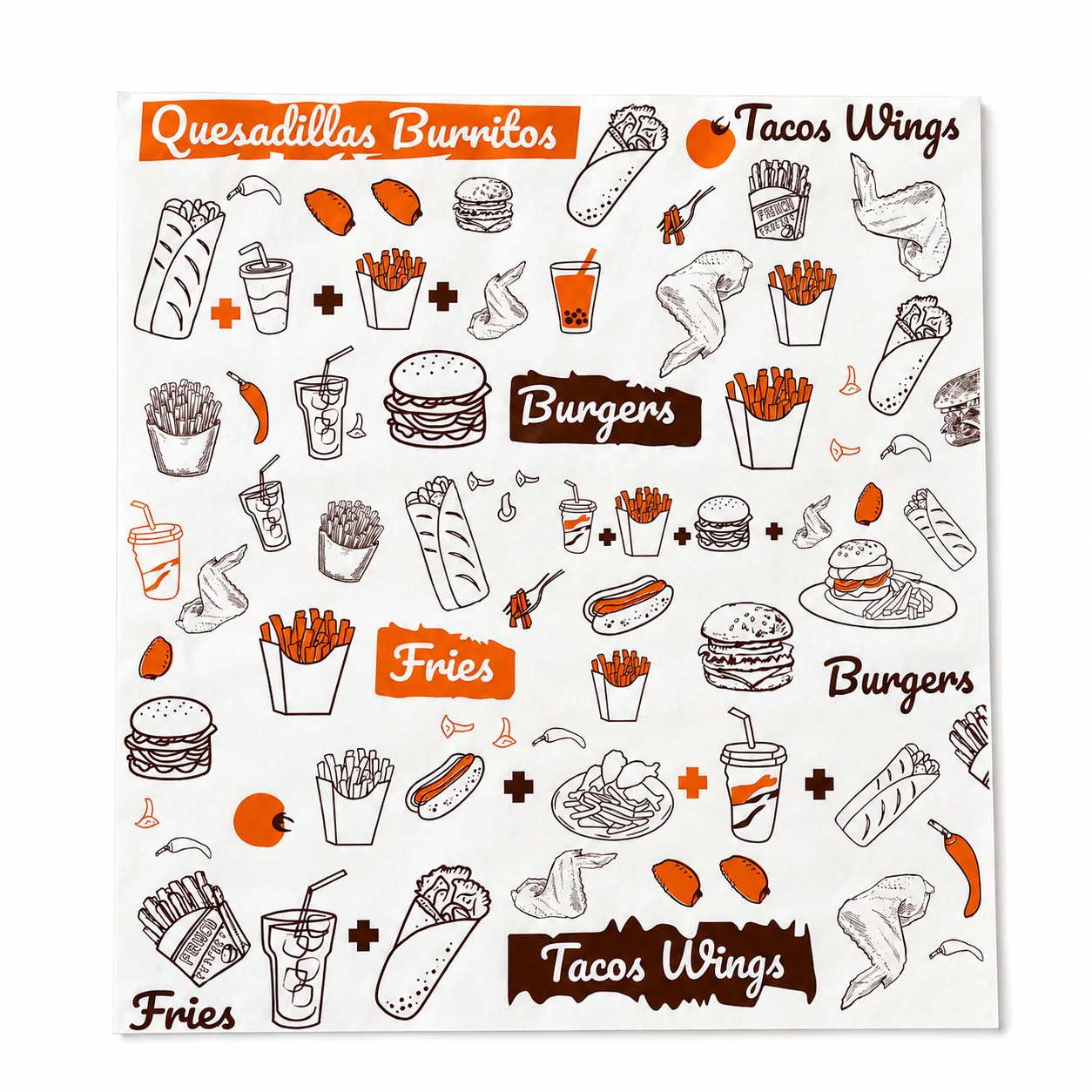 Custom printed food wrap paper for restaurant use