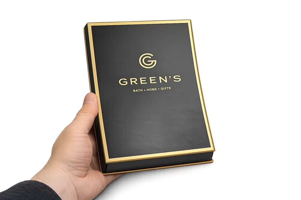 Custom printed gift box held in hand