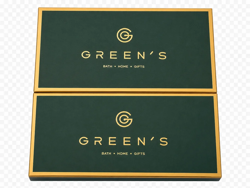 Pair of custom printed gift boxes with gold foil edging
