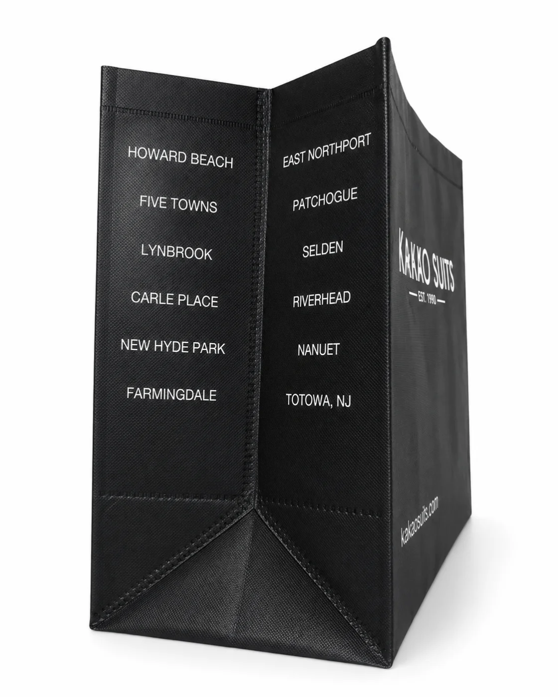Custom printed reusable coat-style bag for a menswear brand
