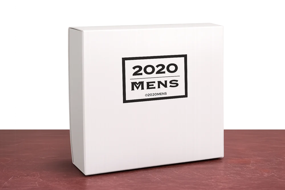 Custom printed mailer box photographed on a desk