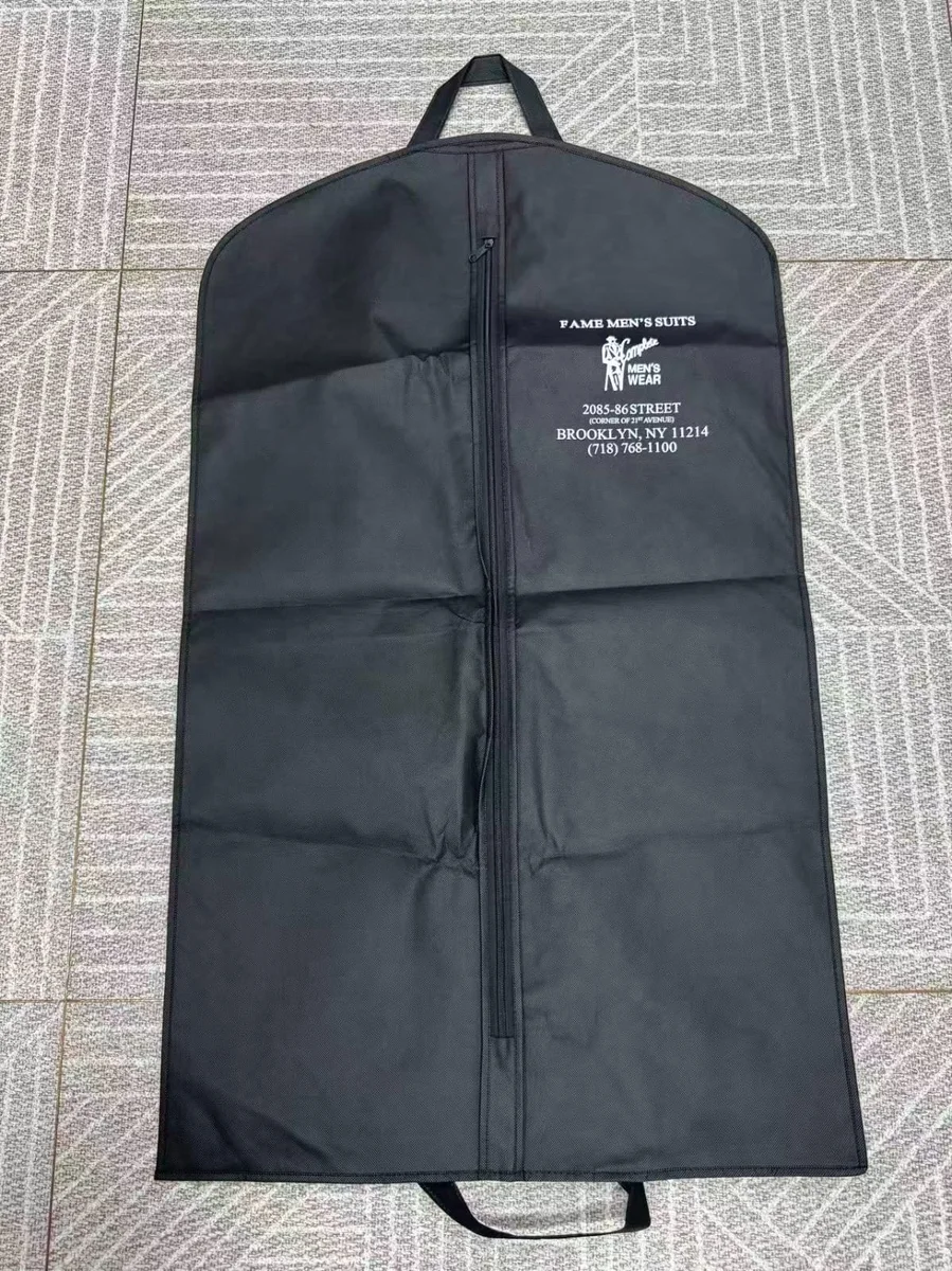 Black custom printed garment bag